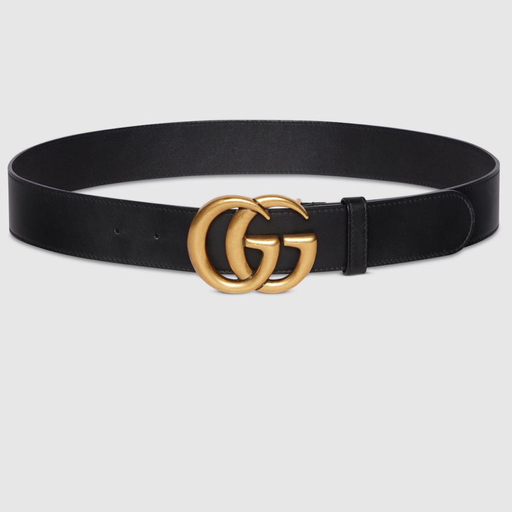 Gucci Black and Gold Leather Belt with Iconic GG Buckle